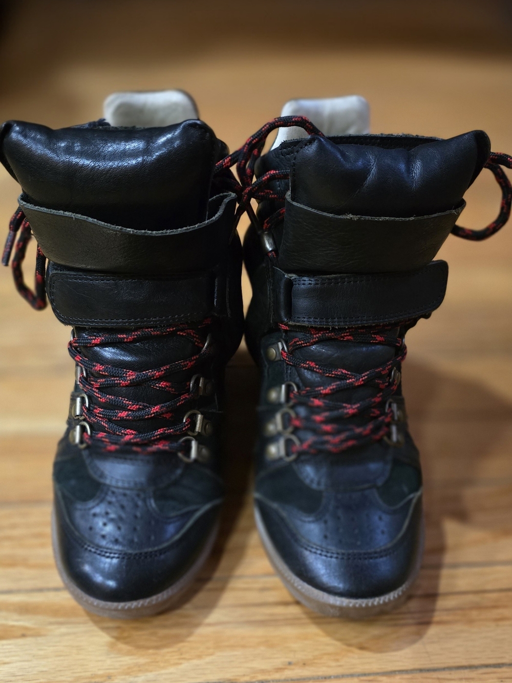 Isabel Marant Tibetan Black Leather Wedge High Top Sneakers 36